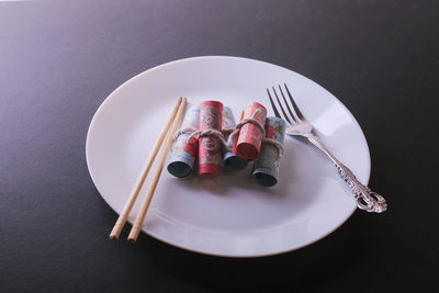 High angle view of dessert in plate on table