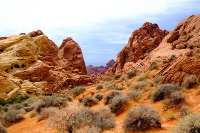 Rock formations on landscape against sky