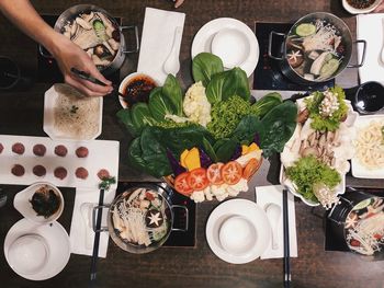 High angle view of vegetables on table