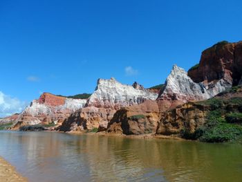 Scenic view of mountain against blue sky