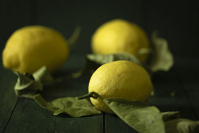 Close-up of yellow fruit on table