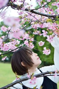 Woman with pink flowers