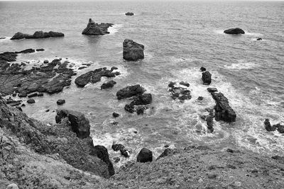 High angle view of sandy beach