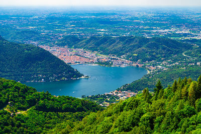 Panorama of lake como and the city of como, from cernobbio, on a summer day.