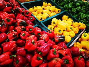 Red bell peppers for sale in market