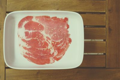 Directly above shot of breakfast in plate on table