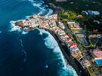 High angle view of boats in sea