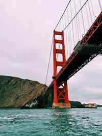 Golden gate bridhe over sea against sky