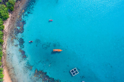 High angle view of boats in sea