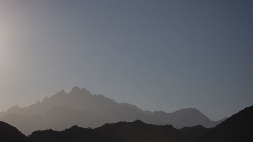 Silhouette mountain range against clear sky