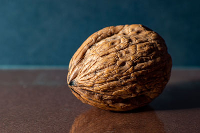 High angle view of walnut on table