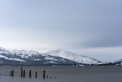 Scenic view of snowcapped mountains against sky