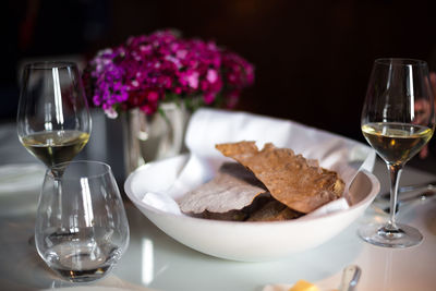 Close-up of beer in glass on table