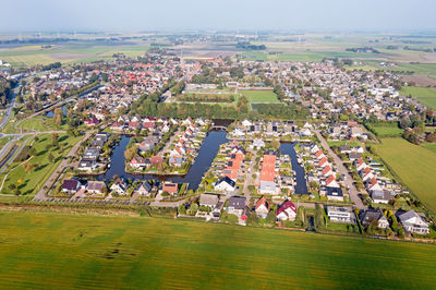 Aerial from the village stiens in friesland the netherlands