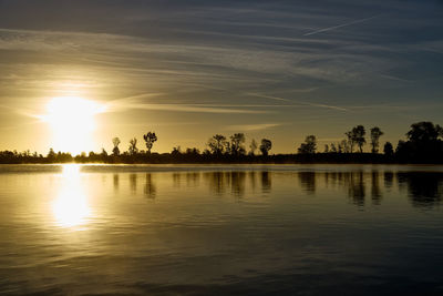 Scenic view of lake against sky during sunset