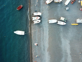 High angle view of boats in sea