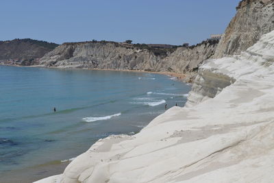 Scenic view of beach against clear sky