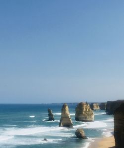 Scenic view of sea against clear blue sky