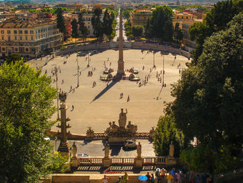 High angle view of city buildings