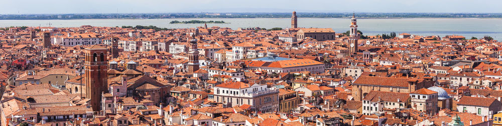 High angle view of buildings in city