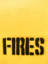 Close-up of text on yellow wall