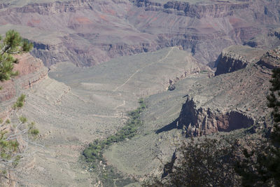 High angle view of land and mountains