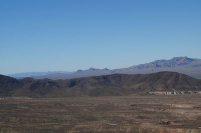 Scenic view of desert against clear blue sky