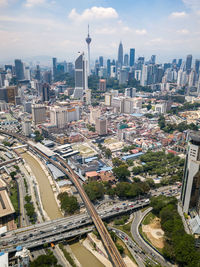 High angle view of cityscape against sky