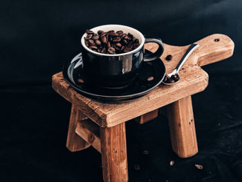 High angle view of coffee on table
