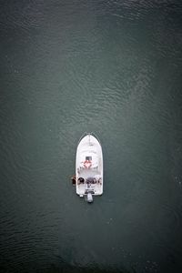 Directly above shot of people fishing in boat on sea