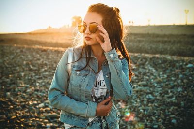Portrait of woman photographing