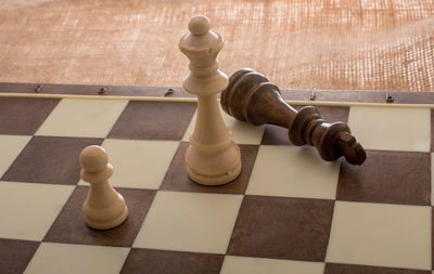High angle view of chess pieces 