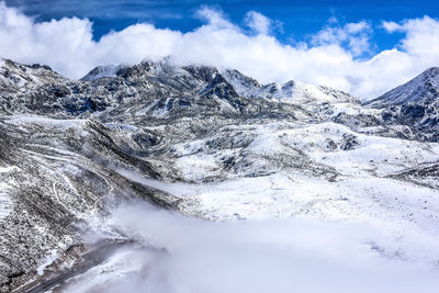 Scenic view of snowcapped mountains against sky