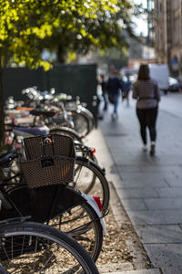 Rear view of bicycle on street