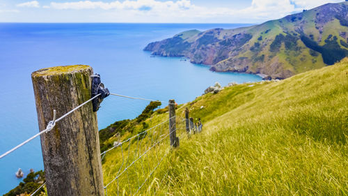 Scenic view of mountains and sea