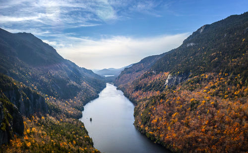 Scenic view of mountains against sky during autumn