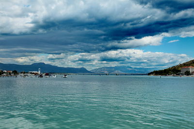 Scenic view of sea against cloudy sky