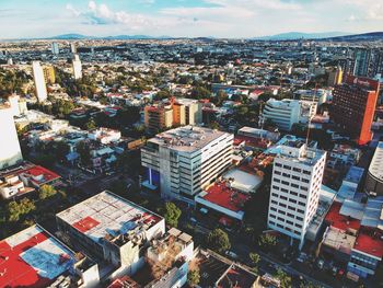 High angle view of buildings in city