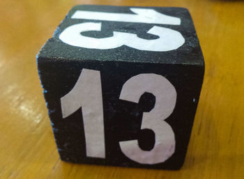 High angle view of sign on wall