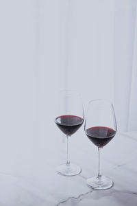 Close-up of wineglass against white background