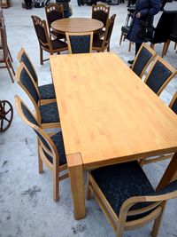 Empty chairs and tables in restaurant