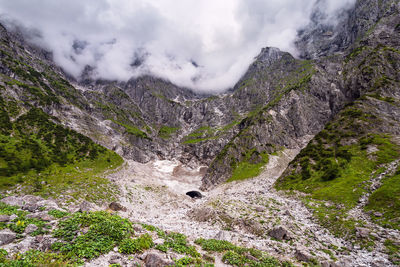 Scenic view of waterfall against sky