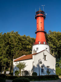 Historical lighthouse in rozewie, located at the baltic sea coast poland,, pomerania region