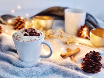 Close-up of hot chocolate in cup on table