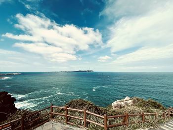 Scenic view of sea against sky in jeju island 