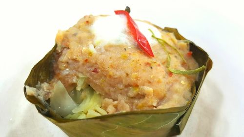 High angle view of meal served in plate