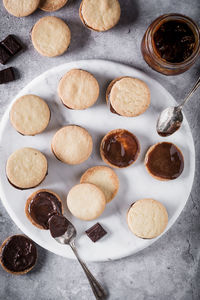 High angle view of cookies on table