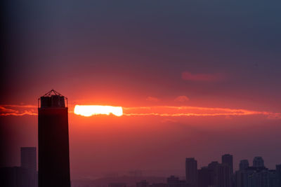 Silhouette buildings against sky during sunset