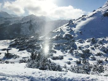 Scenic view of snowcapped mountains against sky