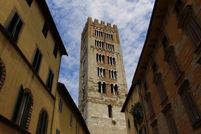 Low angle view of buildings against sky in city